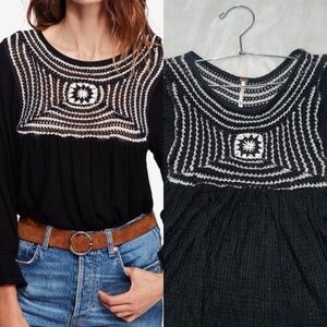 Free People Soulmate Women's Black Crochet Detail Top